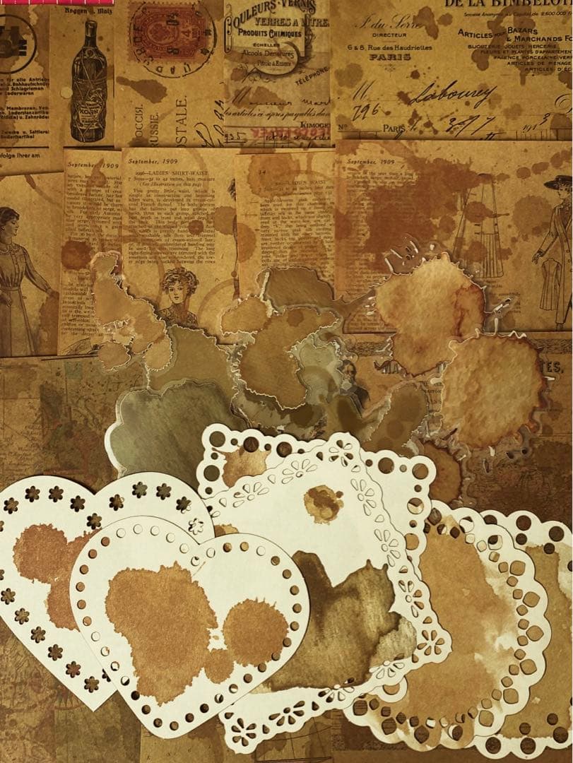 コラージュ素材セット ☆ ④ コーヒー染め風