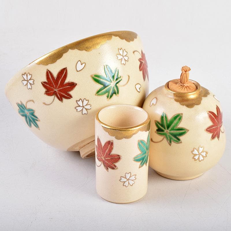 茶道具　桑茶箱　在銘　茶碗　桐蒔絵棗など　九点一式　仕覆付　共箱　MR9311B