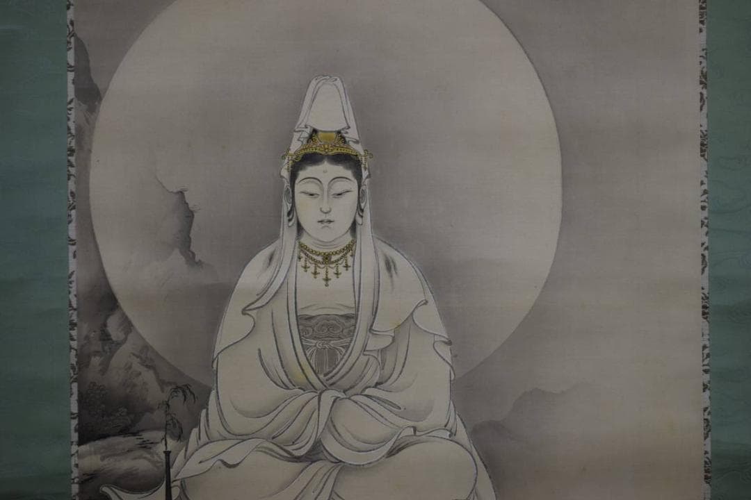 真作/桂堂/岩上観音図/布袋屋掛軸HE-507