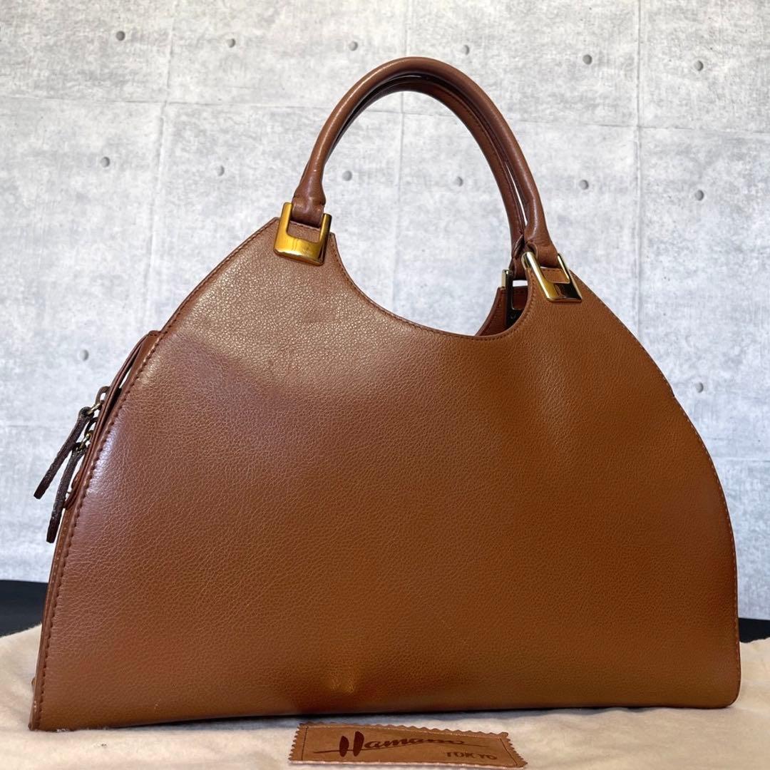 【HAMANO】濱野皮革工藝 キャメルブラウン レザー ゴールド金具ハンドバッグ