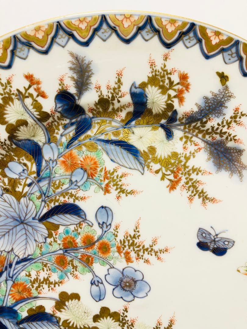 18時迄限定割引 明治香蘭社 有田焼 オールド 香蘭社 染錦上絵金彩秋草文8寸皿