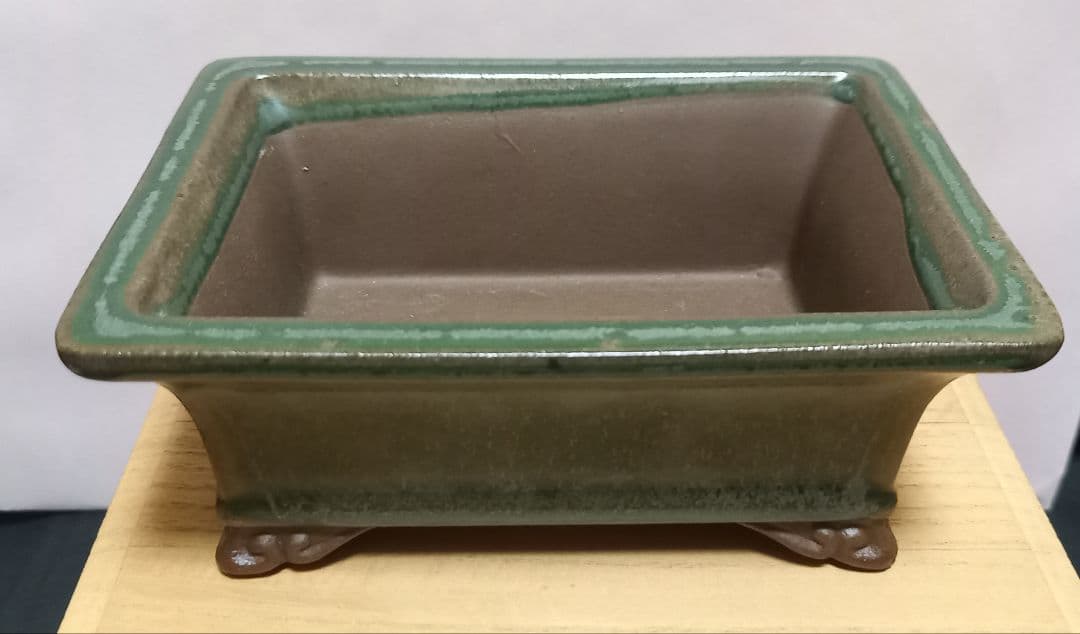 陶翠盆栽鉢 新品未使用品 緑釉薬 長方形