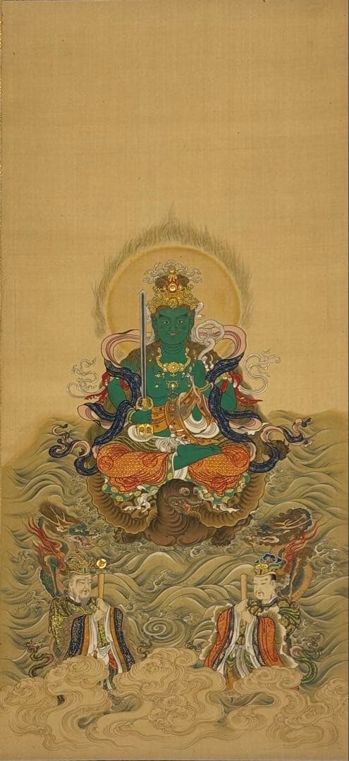 「極彩色木版 水天図」木版画 掛軸 1幅|仏教美術 仏画 江戸時代 真言宗