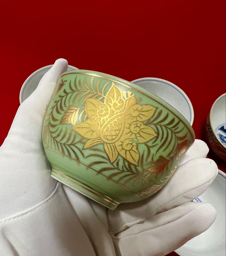 希少 金彩 清水焼 北本陶玉窯 三代暁雲【一風】作 茶碗5客