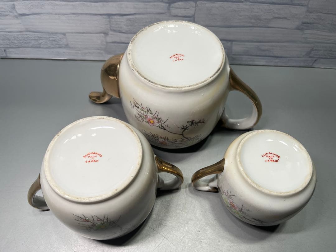大正〜昭和初期　輸出向　九谷焼　ティーポット　シュガーポット　ミルクピッチャー