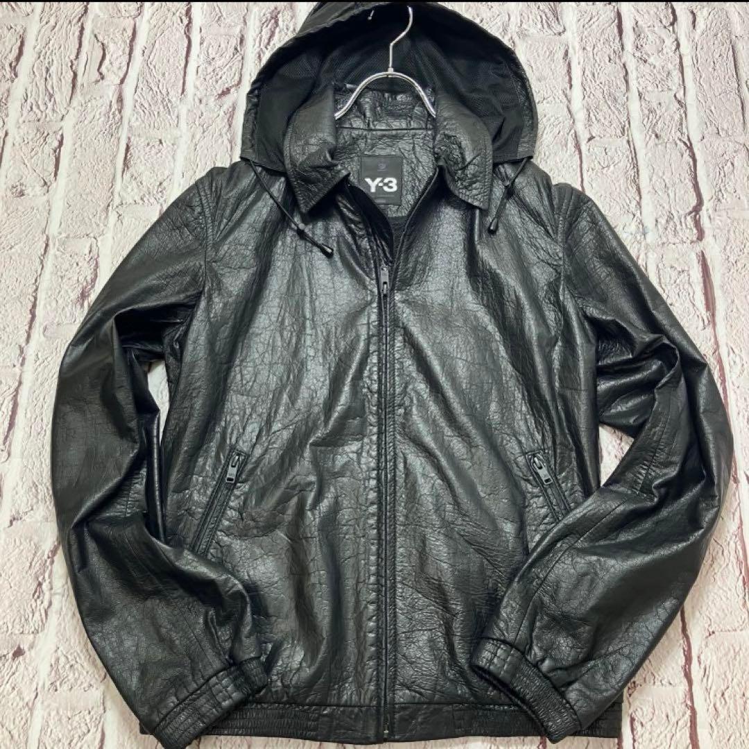 美品 ワイスリー ヨウジヤマモト 定価12万 レザージャケットフード パーカー