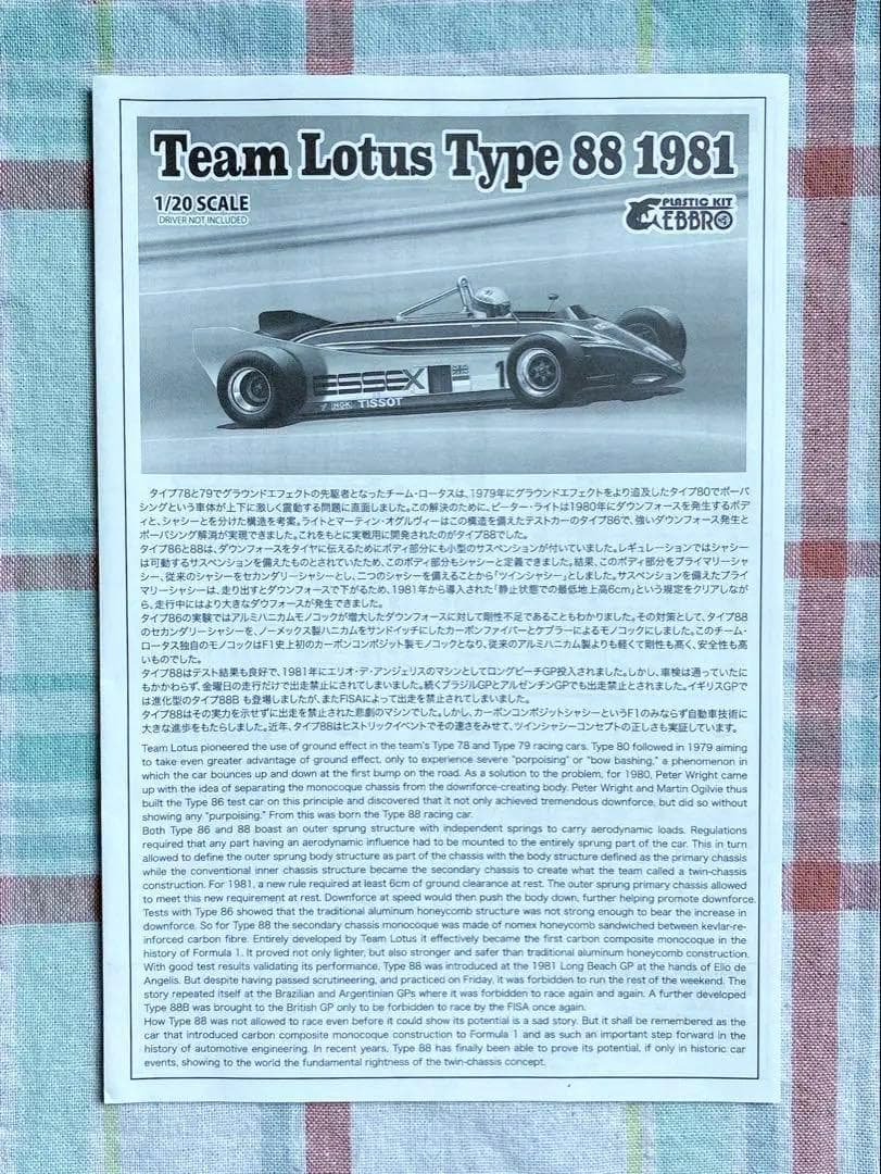 絶版 エブロ 1/20 ロータス・フォード 88 w/カルトグラフデカール