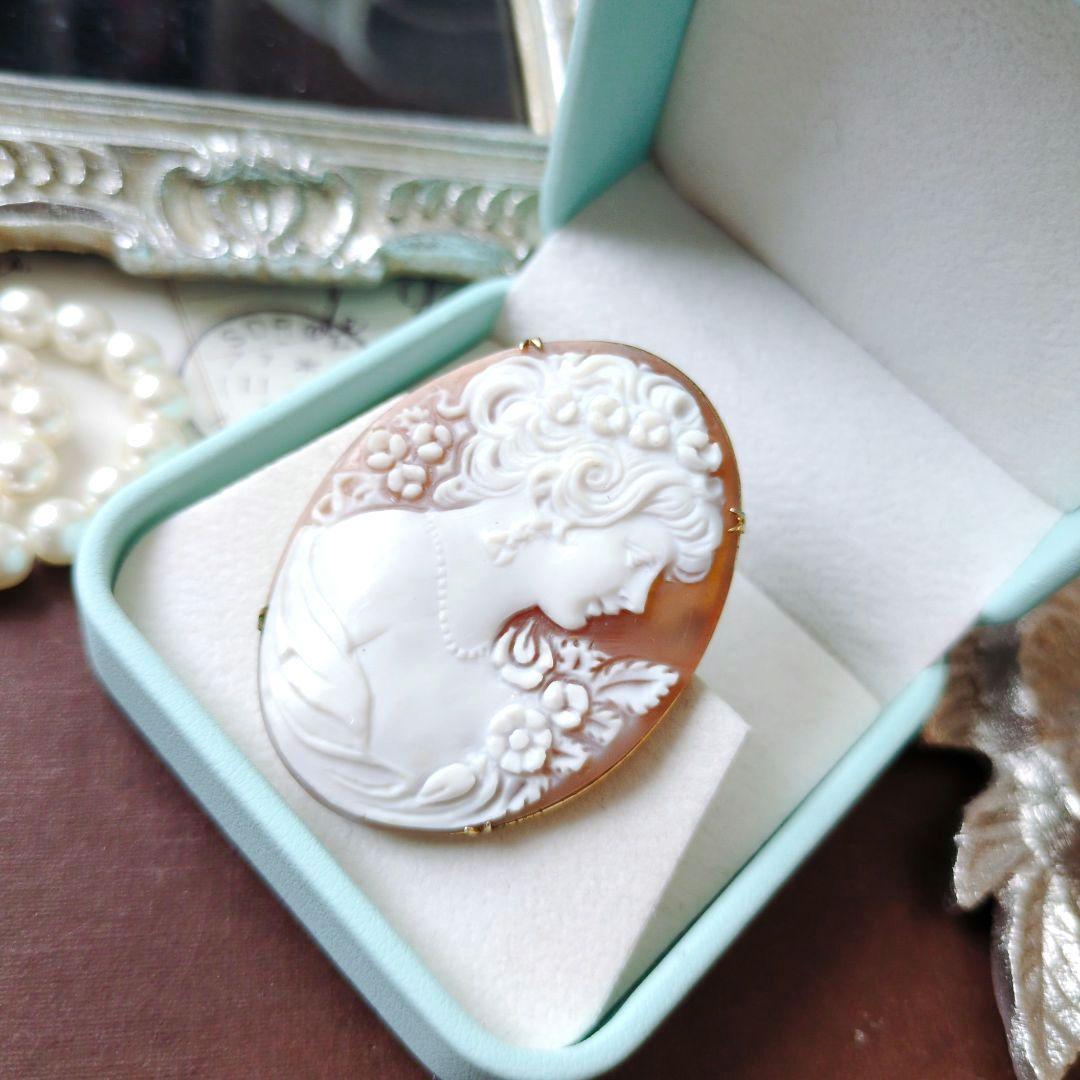 М刻印 イタリア シェルカメオ ブローチ ペンダント cameo 貴婦人