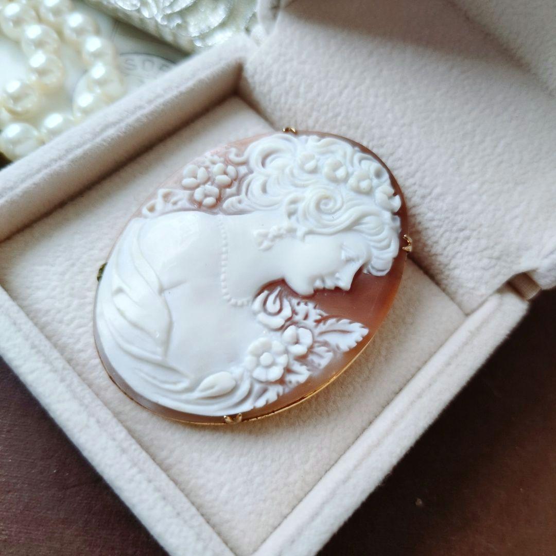 М刻印 イタリア シェルカメオ ブローチ ペンダント cameo 貴婦人