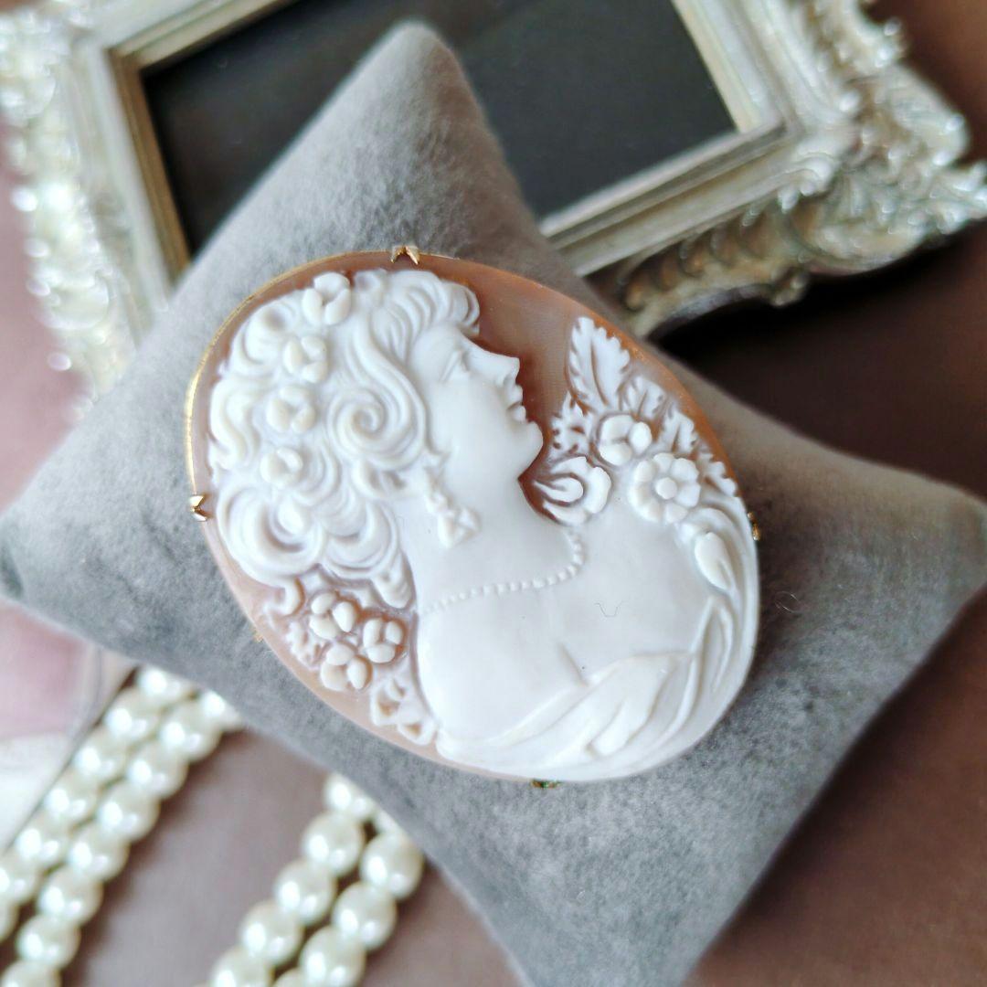 М刻印 イタリア シェルカメオ ブローチ ペンダント cameo 貴婦人