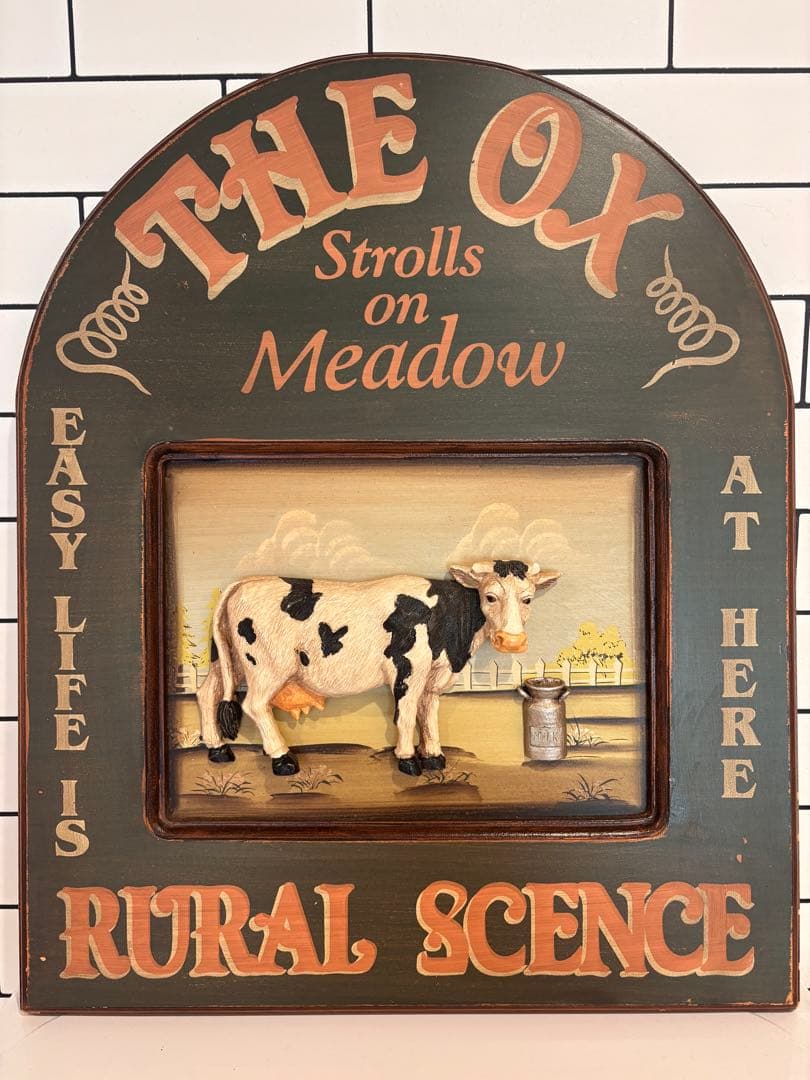 アンティーク風 牛の彫刻 アートプレート