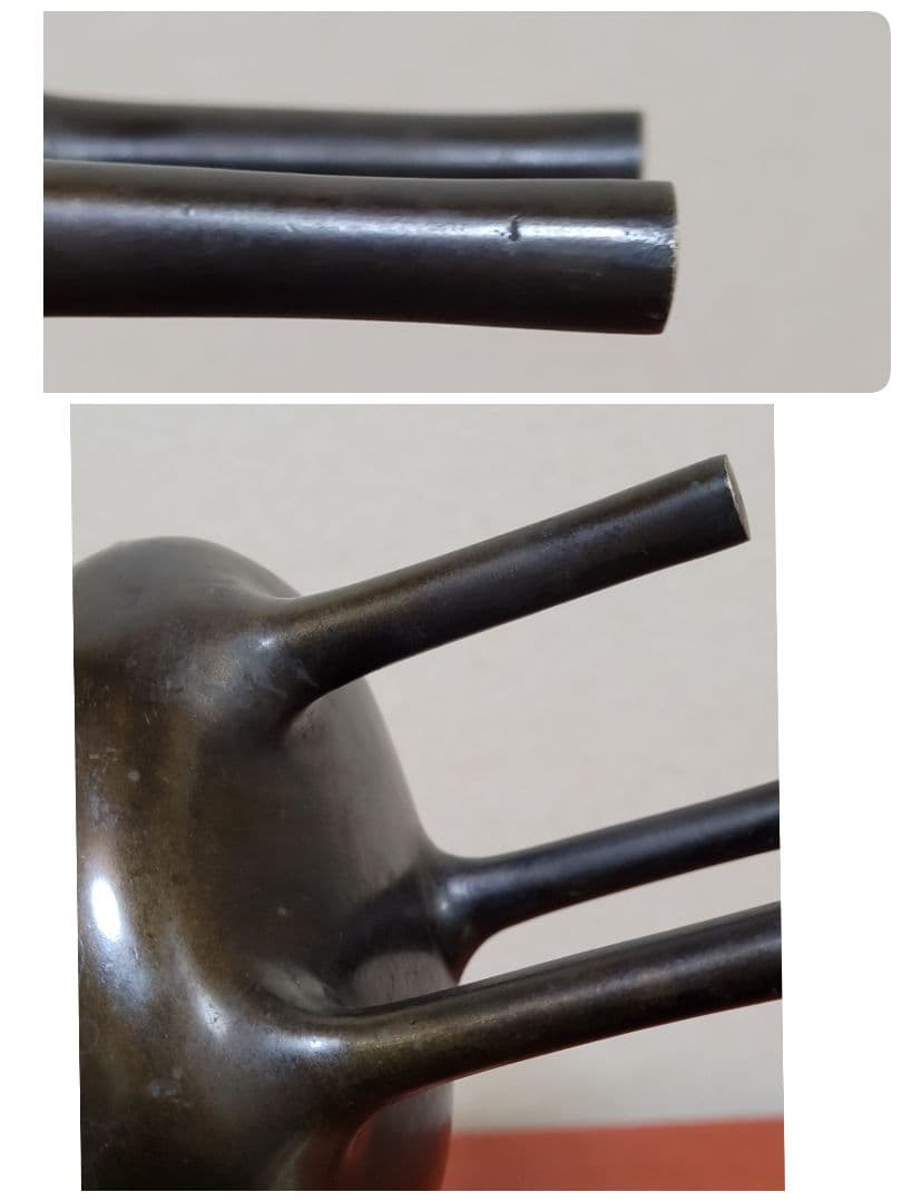 明治期 極上 宣徳銅製 麒麟摘蓋金銀象嵌鳳凰図 三足高足 香炉煎茶道具中国古玩