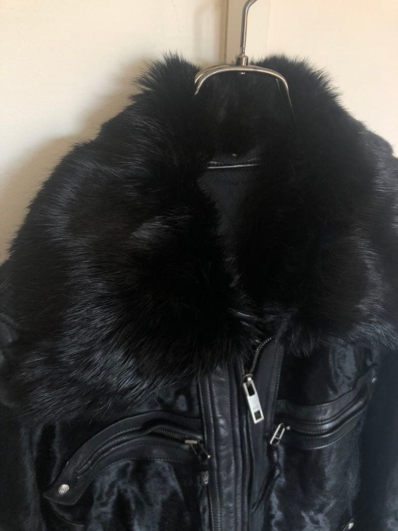 SCHORL 牛革(ハラコ)シングルライダースジャケット