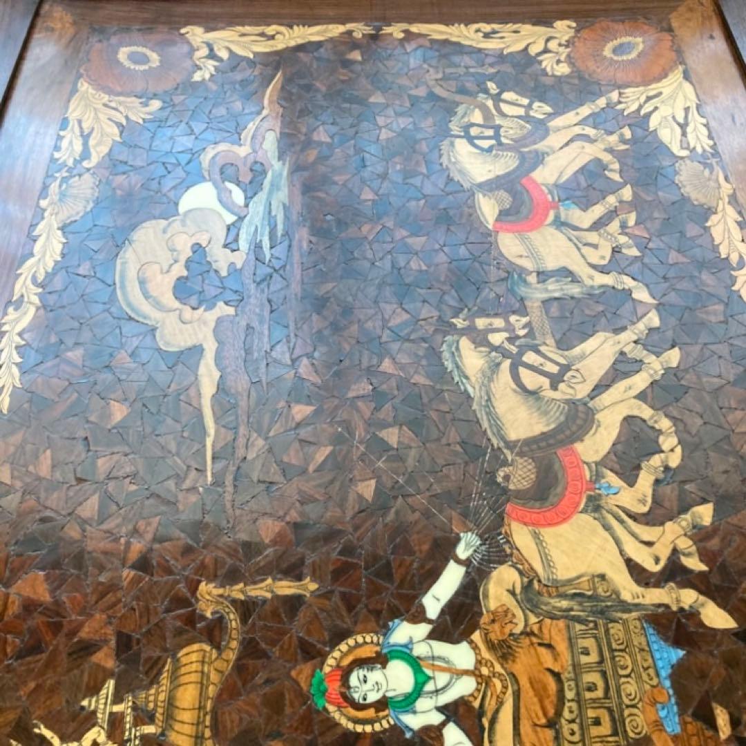 木製 壁掛け 象嵌細工 寄木 彫刻 工芸品 大型 パネル 芸術 アート レトロ