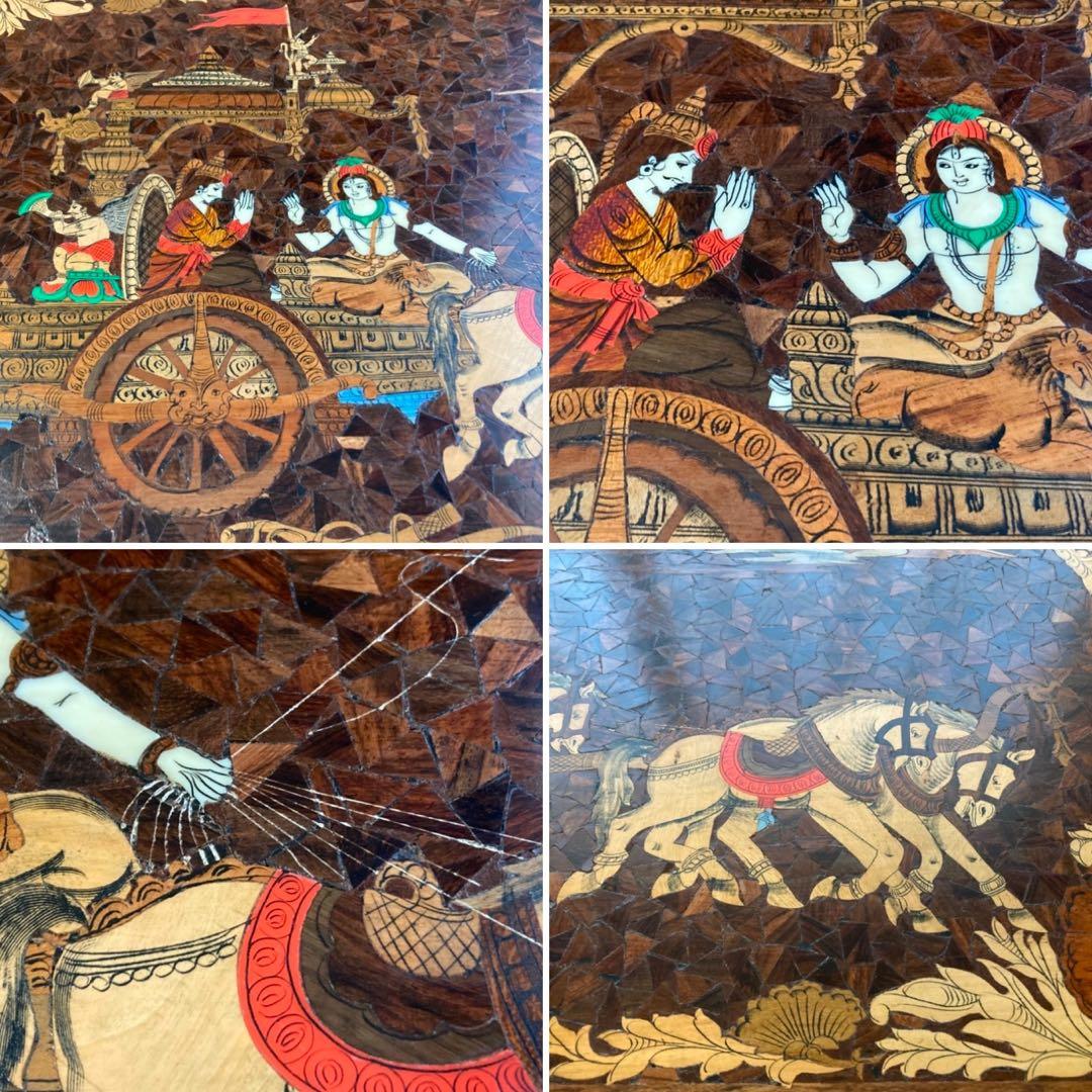 木製 壁掛け 象嵌細工 寄木 彫刻 工芸品 大型 パネル 芸術 アート レトロ