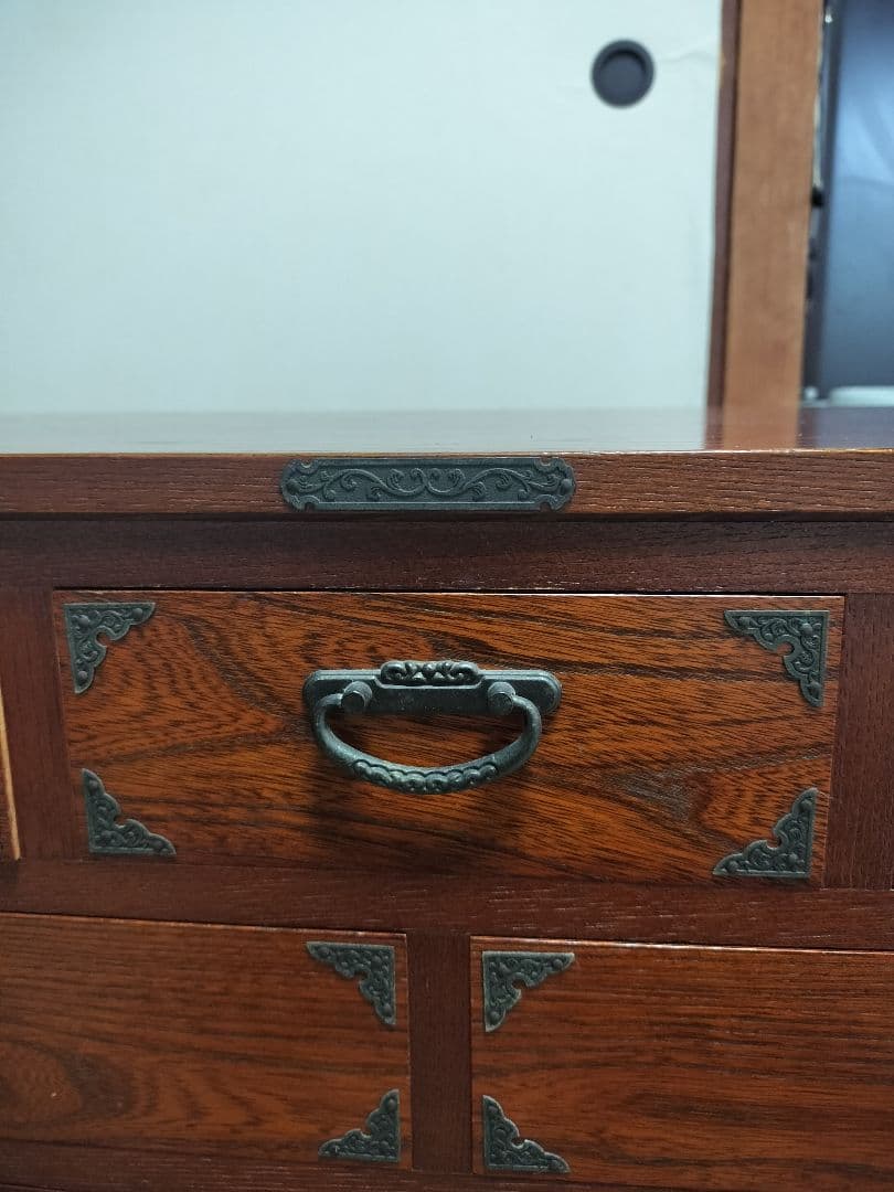 欅無垢箪笥4段　小物入れ9引き出し ダークブラウン内部桐無垢　和家具