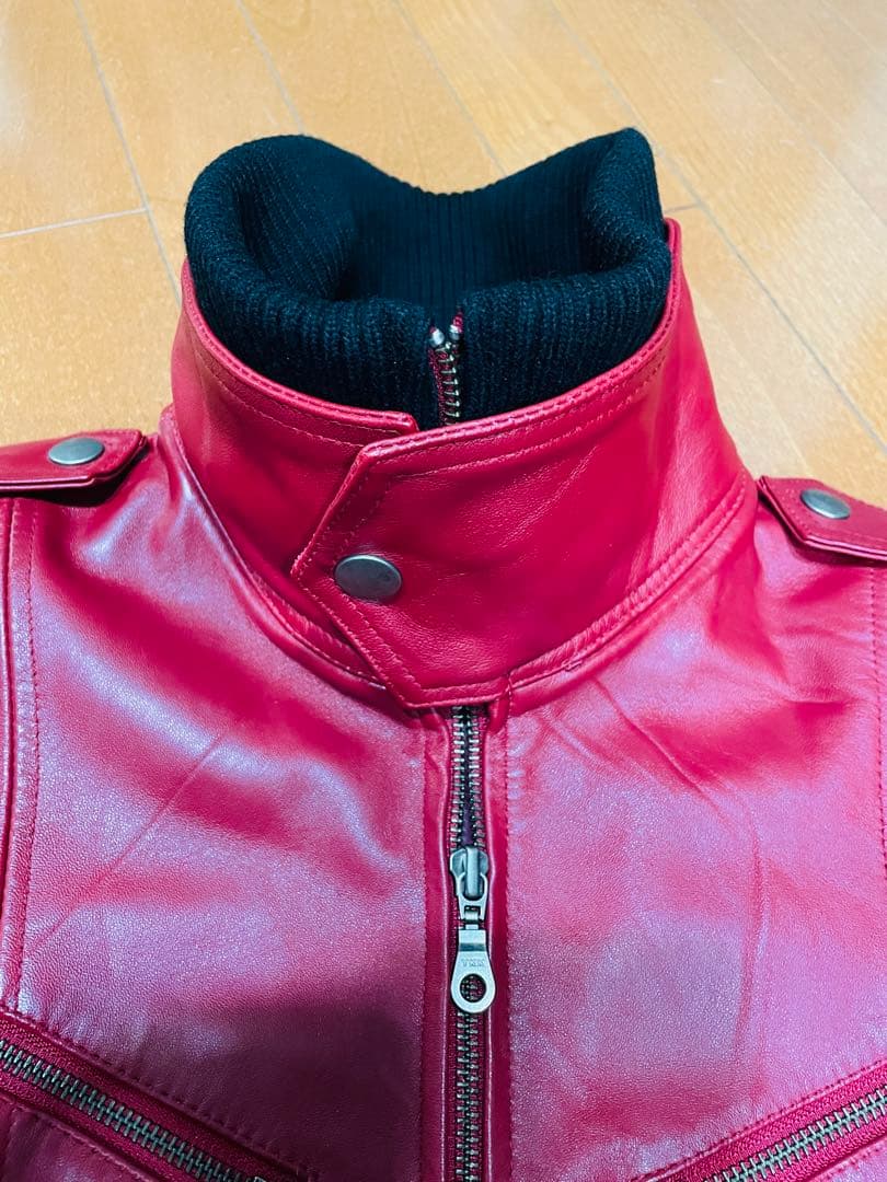 FUGA ライダースジャケット シングル ラムレザー 赤