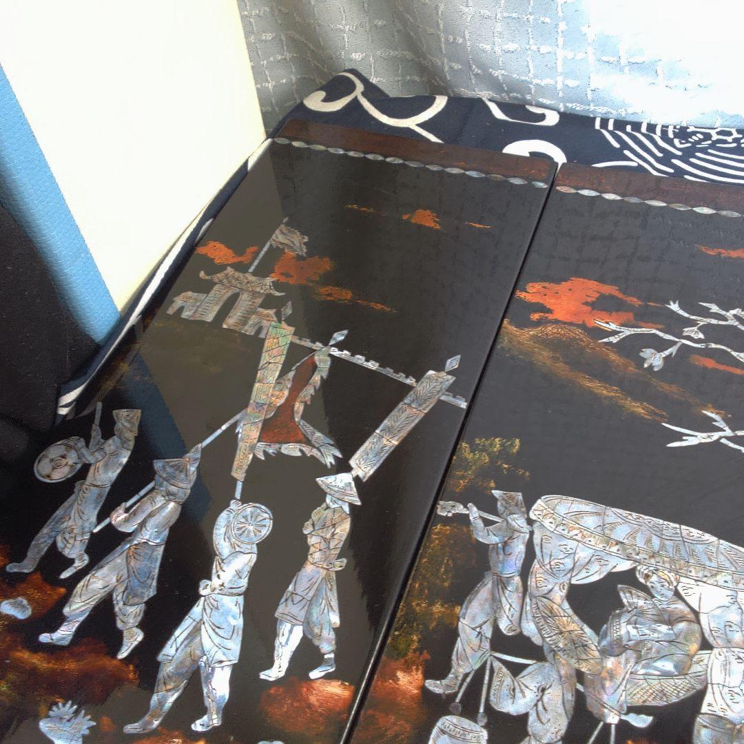 骨董４手彫り漆器 伝統的農村風景 4枚セット