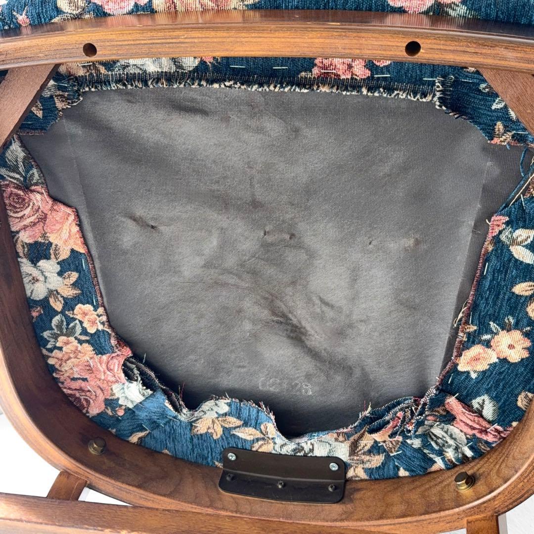 オールドカリモク コロニアル 花柄 ベロア ラタン アームチェア アンティーク