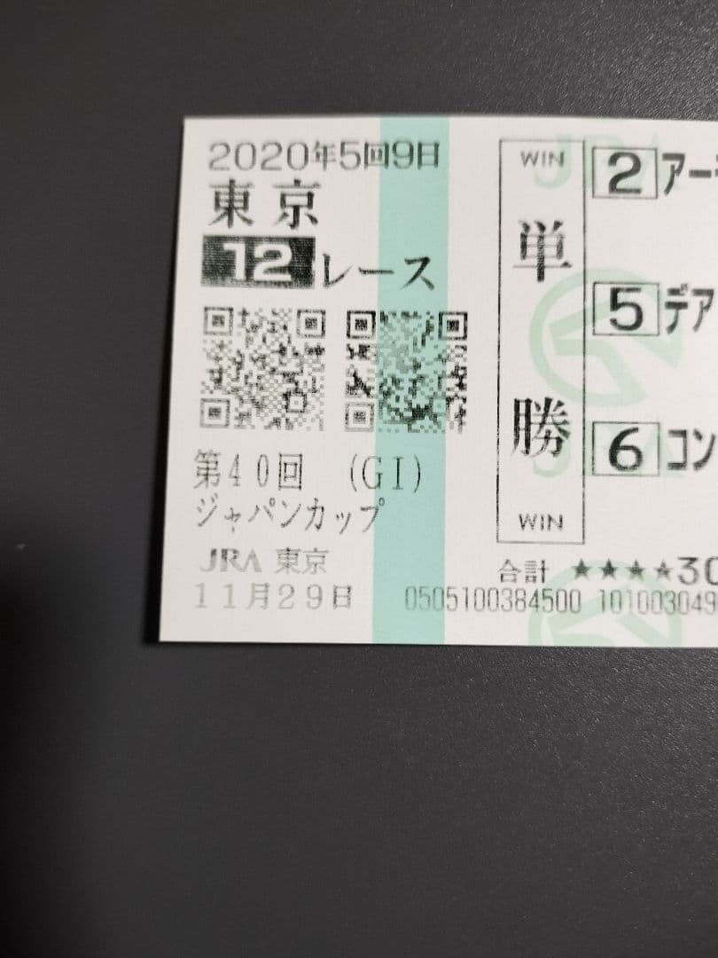 2020年 ジャパンカップ ３冠馬 現地単勝馬券 印字若干薄