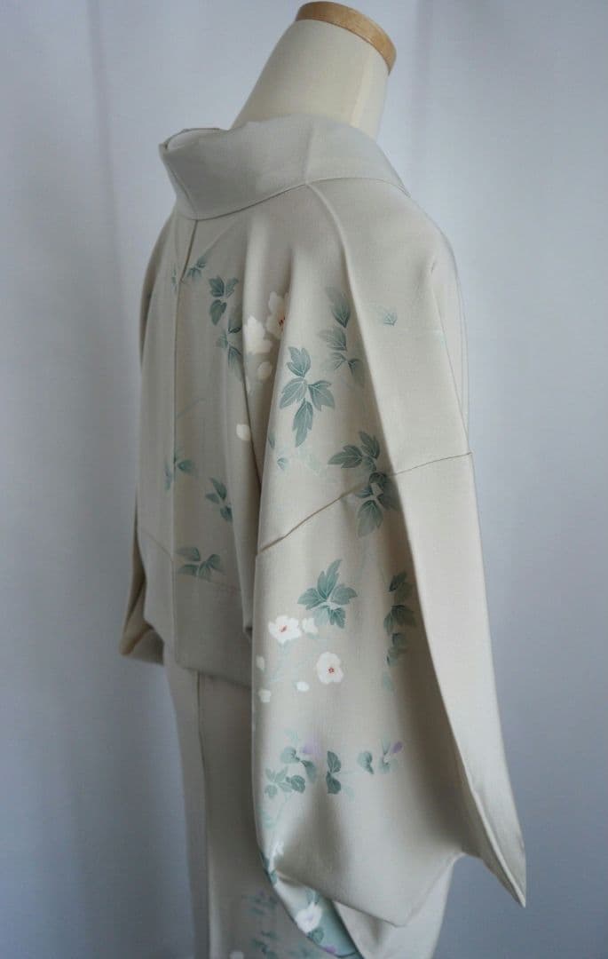 緑み薄い灰色訪問着セット 正絹 袷 作家