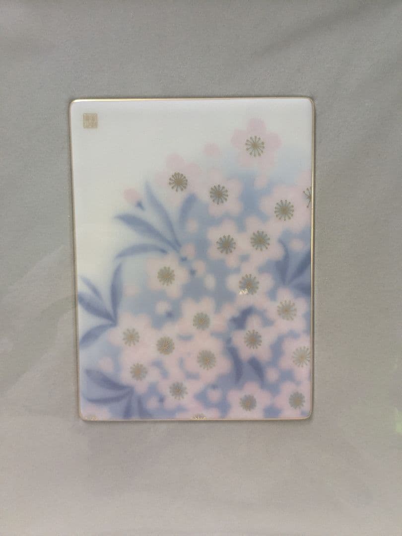 花柄 陶器絵画 金色フレーム付き