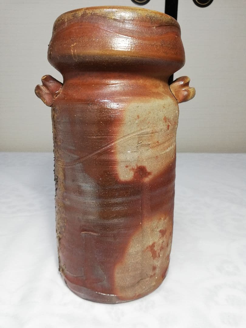 日幡光顕 備前焼 耳付窯変花入 花器 フラワーベース 花瓶 置物 工芸品 茶道具