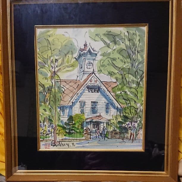 絵画  真作 中本昭平 「札幌時計台」色紙に水彩