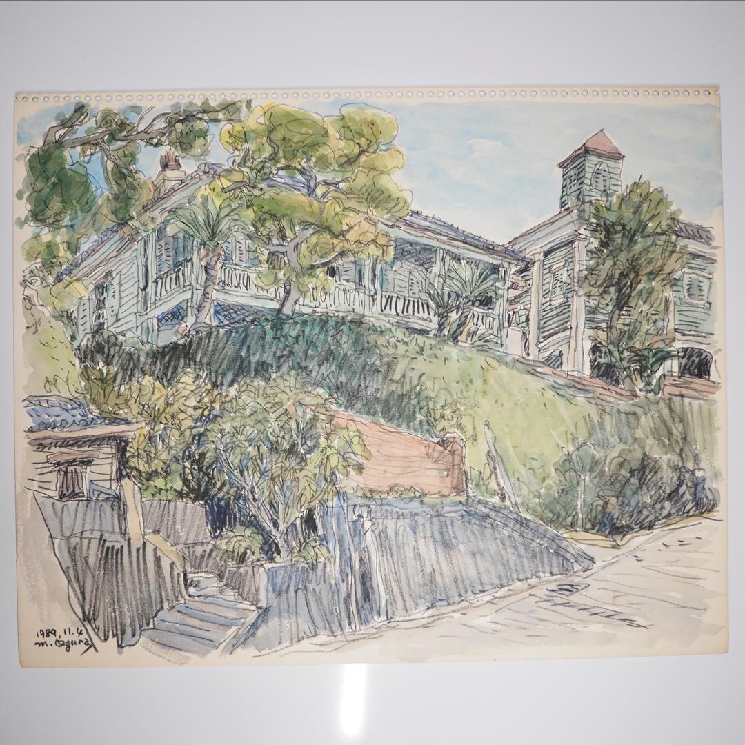【水彩画】小倉　基弘　長崎32景『東山手洋風住宅』No.018