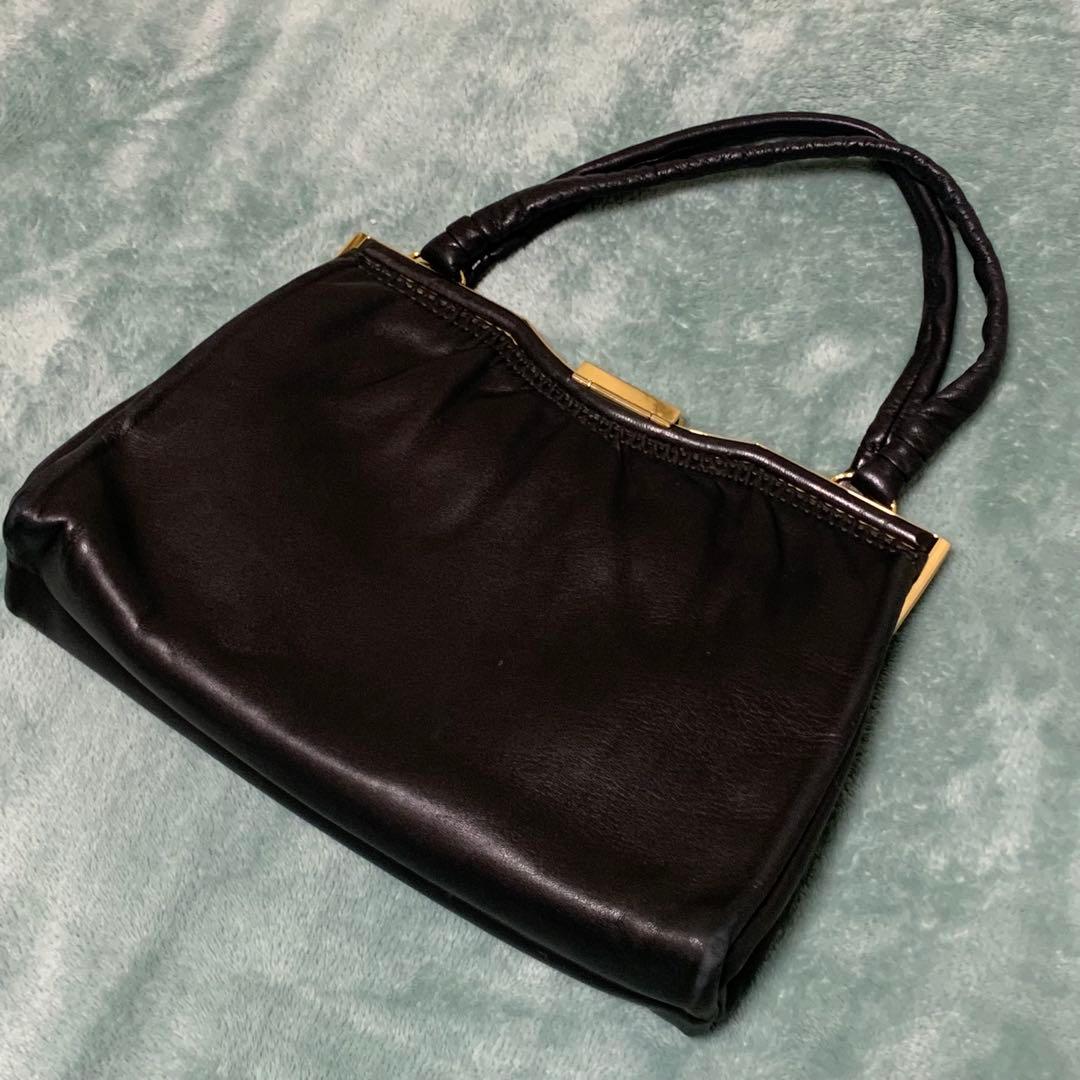 濱野 HAMANO ハマノ 天然石 ラムレザー ハンドバッグ ブラック 高級