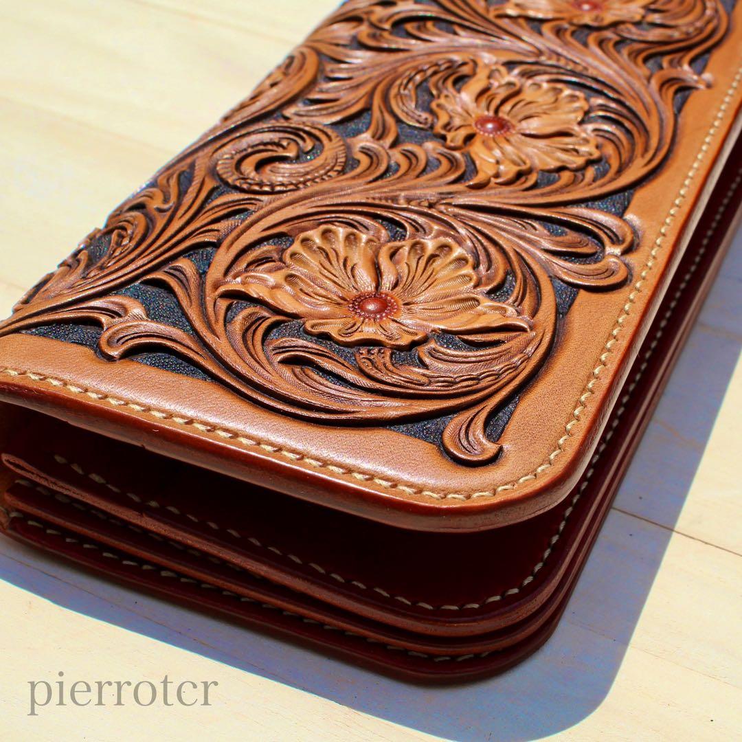 手彫り革財布　カービングロングウォレット