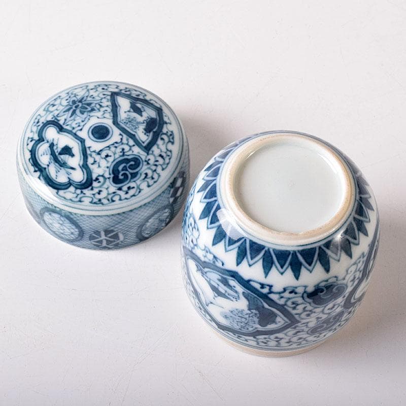 茶道具　湖東焼　染付　山水文　茶入　茶壺　時代箱　V　7661