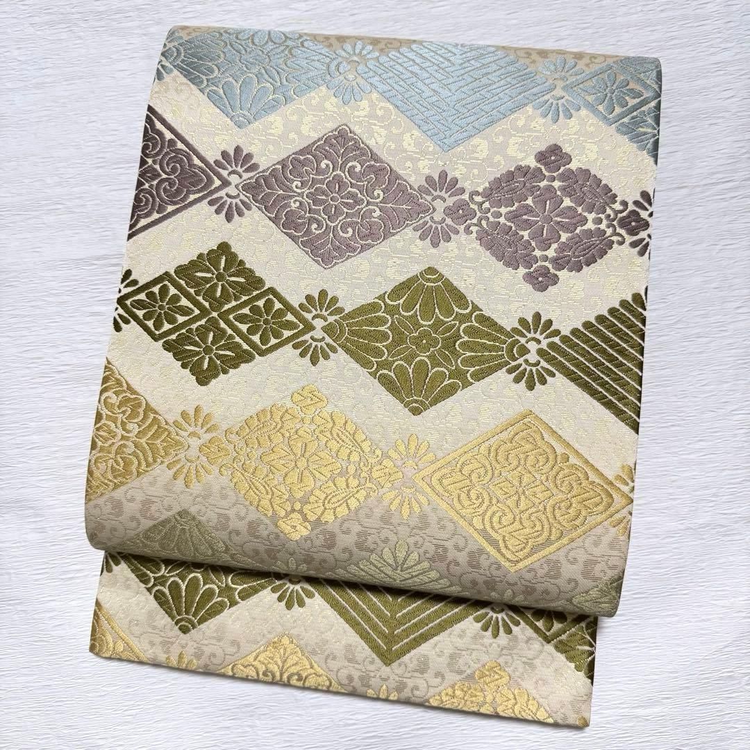 m-26 花菱 七宝 袋帯 正絹 六通 未使用極美品