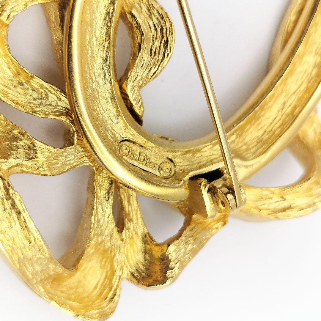 【S】美品 Dior ディオール リボン ヴィンテージ ゴールド ブローチ 箱付