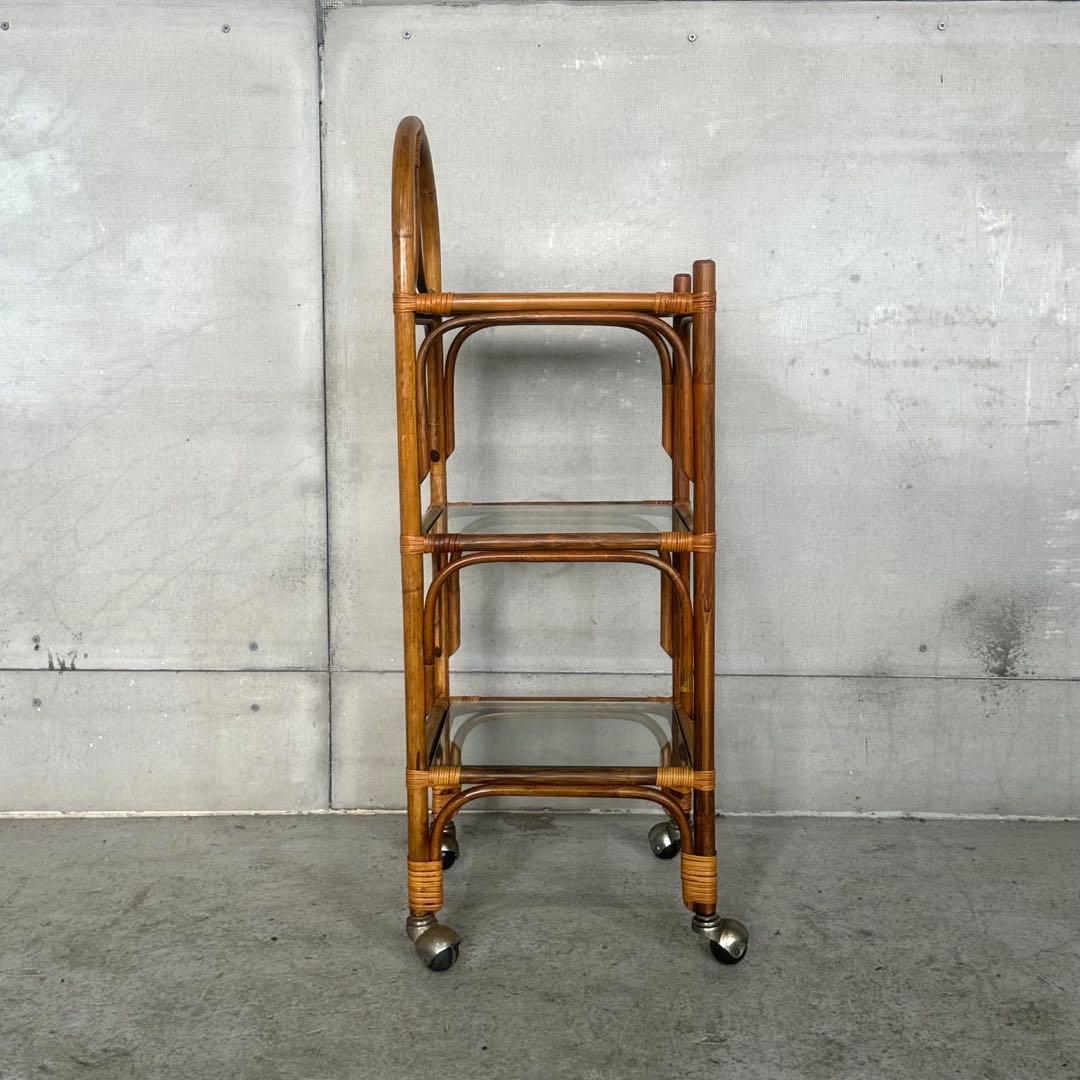 ꧁70s-80's ꧂オールドラタン シェルフ ガラスラック ミッドセンチュリー