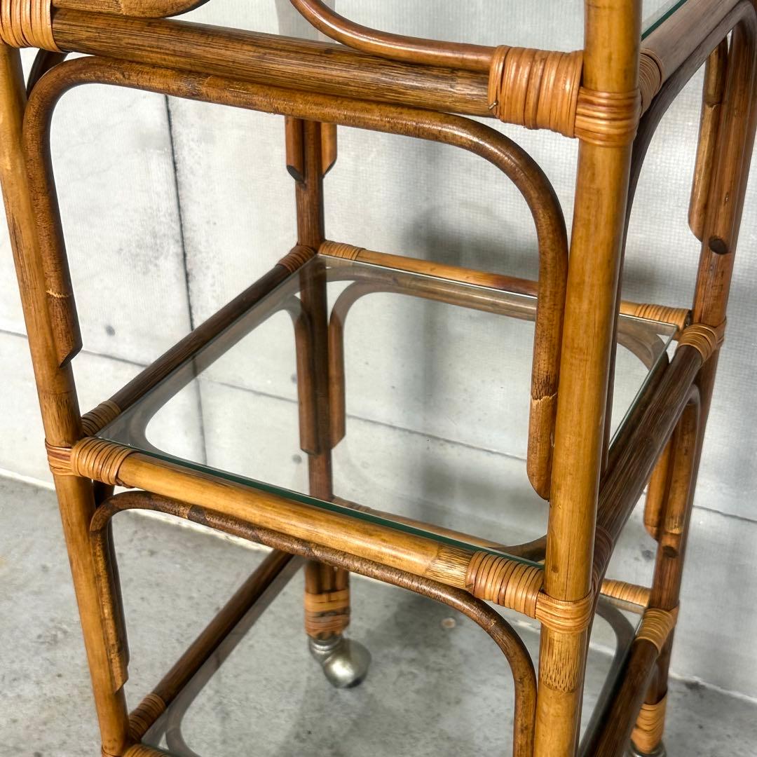 ꧁70s-80's ꧂オールドラタン シェルフ ガラスラック ミッドセンチュリー