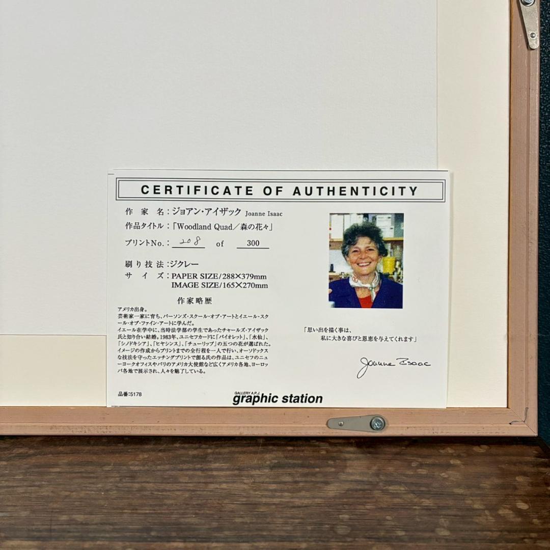 美品 ジョアン・アイザック「Wood～/森の花々」ジクレー 直筆サイン・保証書有