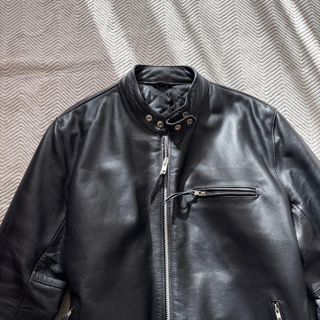 【ビックサイズ】美品　フリーダム　シングルライダースXL 黒　水牛革　ノーカラー