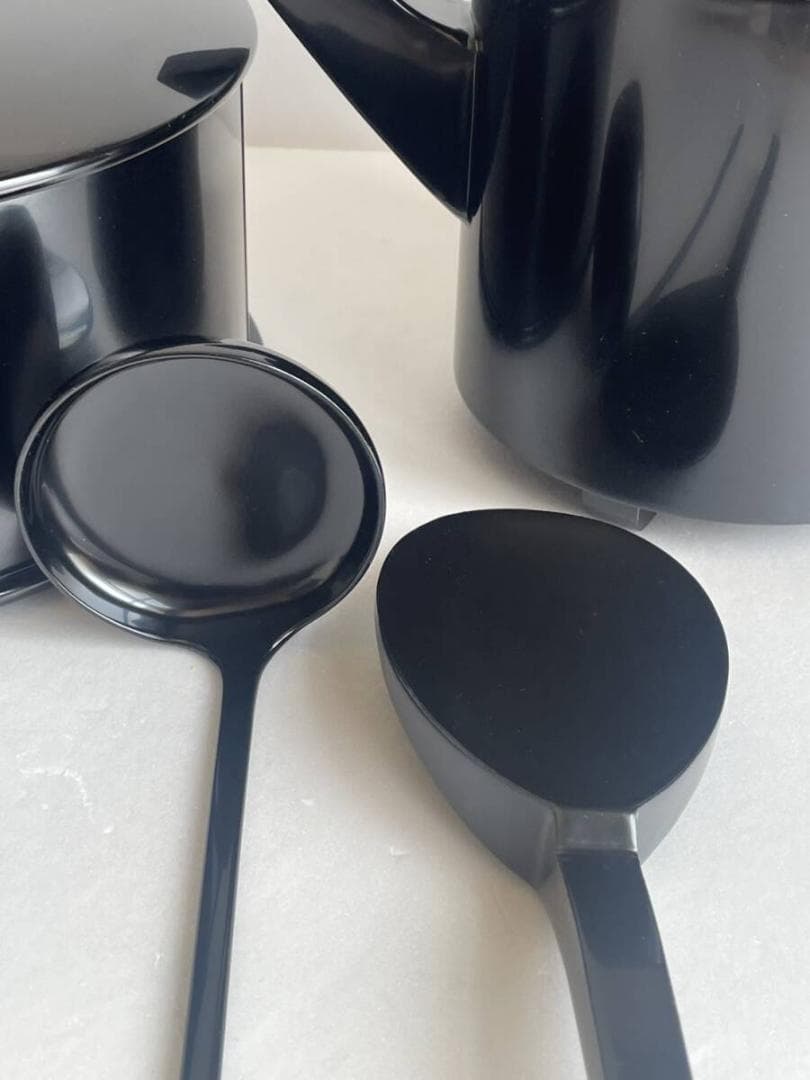 美品 輪島塗 木製漆器四点 飯器・杓子・湯斗・湯の子掬い 20 黒塗 真塗