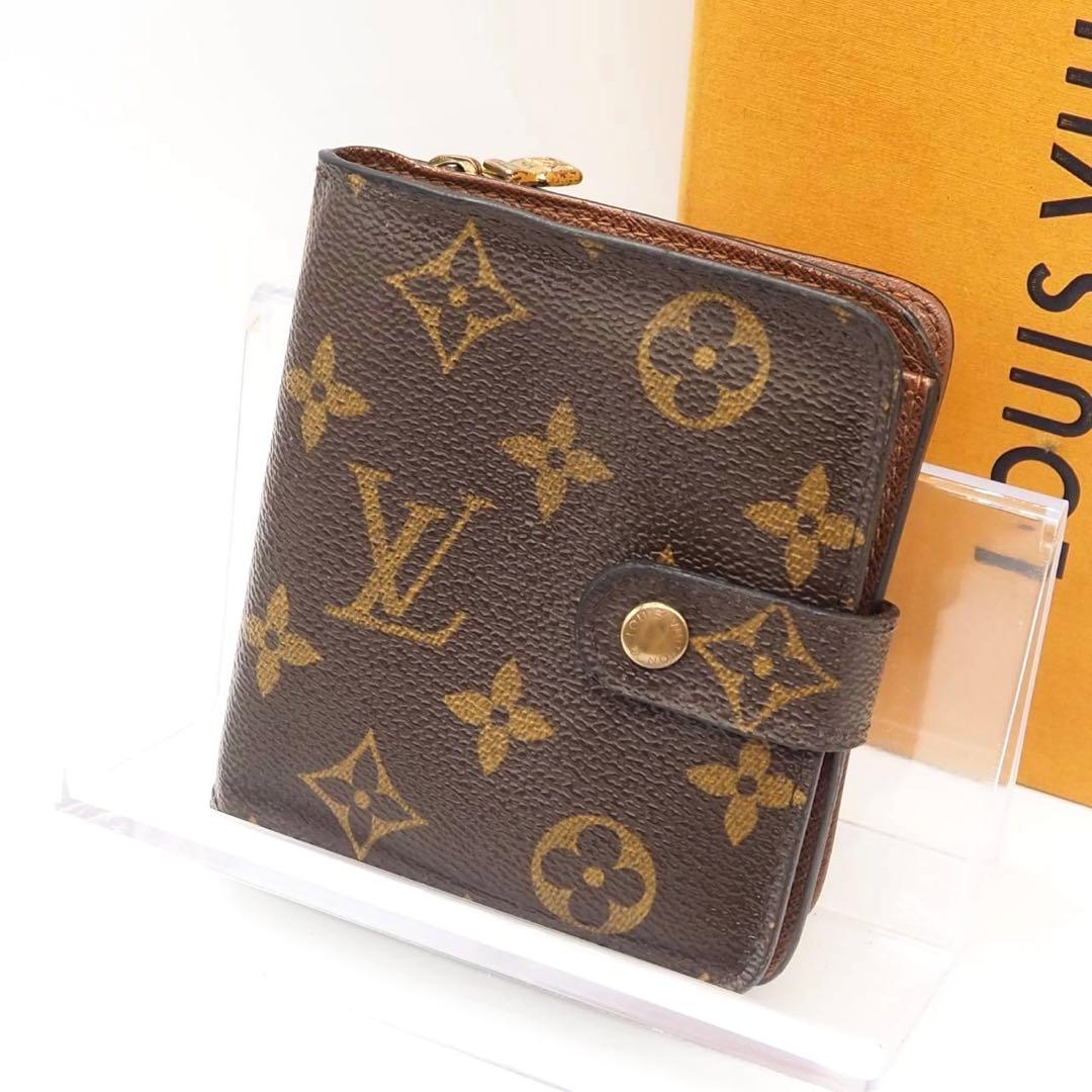 ルイヴィトン モノグラム コンパクトジップ 二つ折り財布 ブラウン