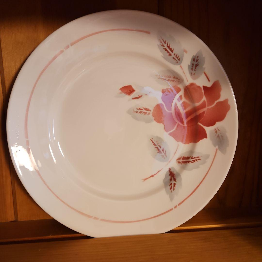 ローズ柄プレート 4枚セット ムーラン・デ・ルー製　フランス蚤の市　美品