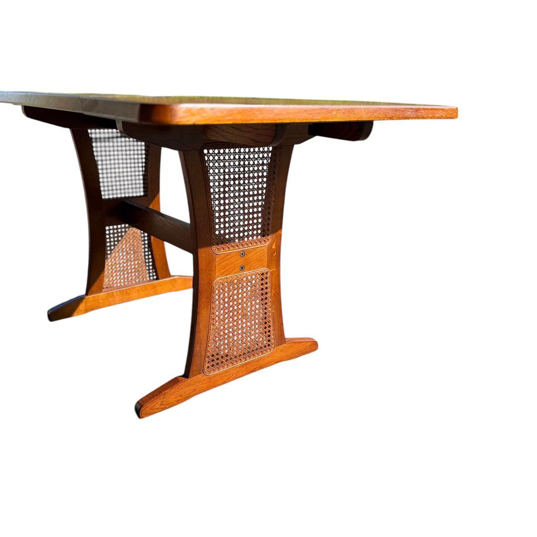 HR622【木目とラタンが美しい】三越ブルージュ　バタフライテーブル　三越家具