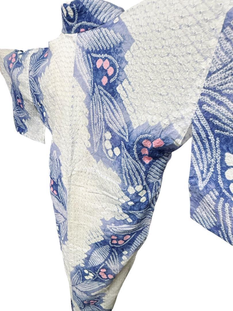A57美品　有松鳴海絞り 高級浴衣 花 綿　敷当付き　手縫い