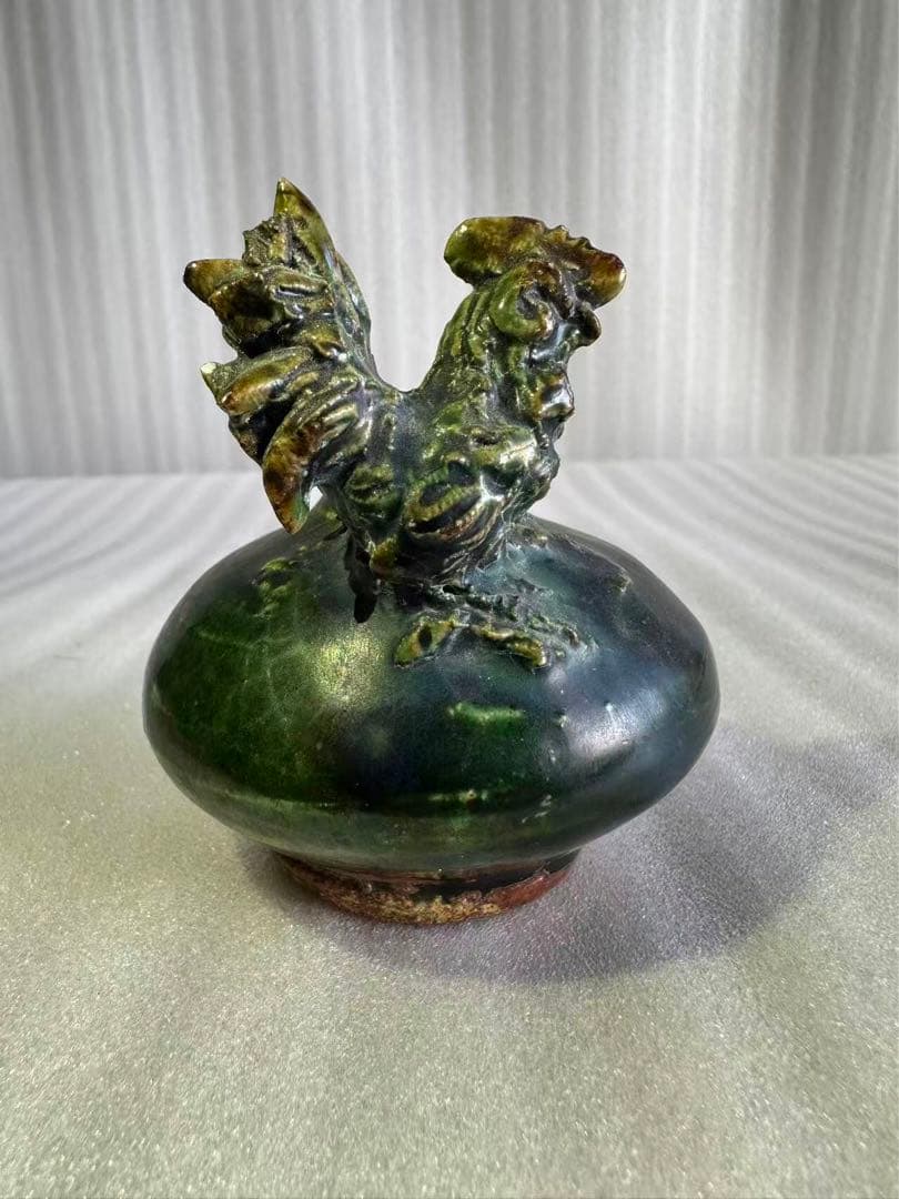 古織部焼 鶏の形 古美術 工芸品 花器 高さ約8.5cm 花瓶 一輪挿し 花入