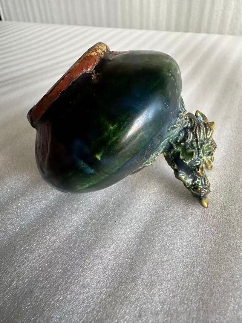 古織部焼 鶏の形 古美術 工芸品 花器 高さ約8.5cm 花瓶 一輪挿し 花入