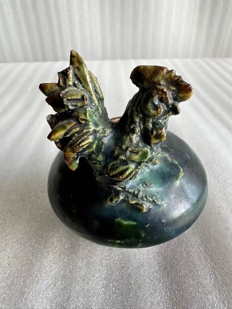 古織部焼 鶏の形 古美術 工芸品 花器 高さ約8.5cm 花瓶 一輪挿し 花入