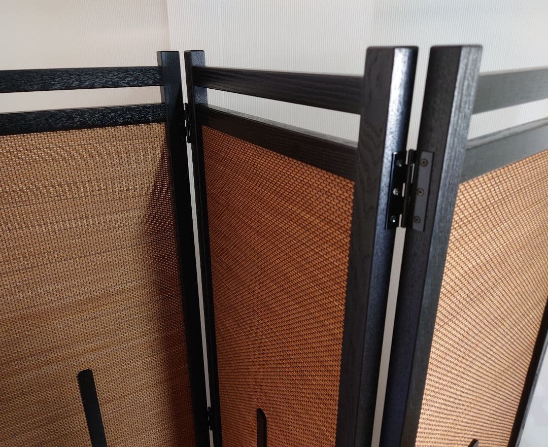 １台限定#3連限定パーテーション　フレームブラック燻し竹衝立　限定スクリーン