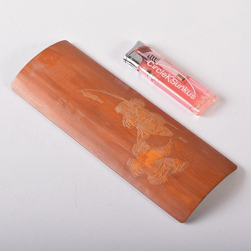 中国　古竹細工　唐子彫　茶合　腕鎮　臂擱　在銘　C　8332E