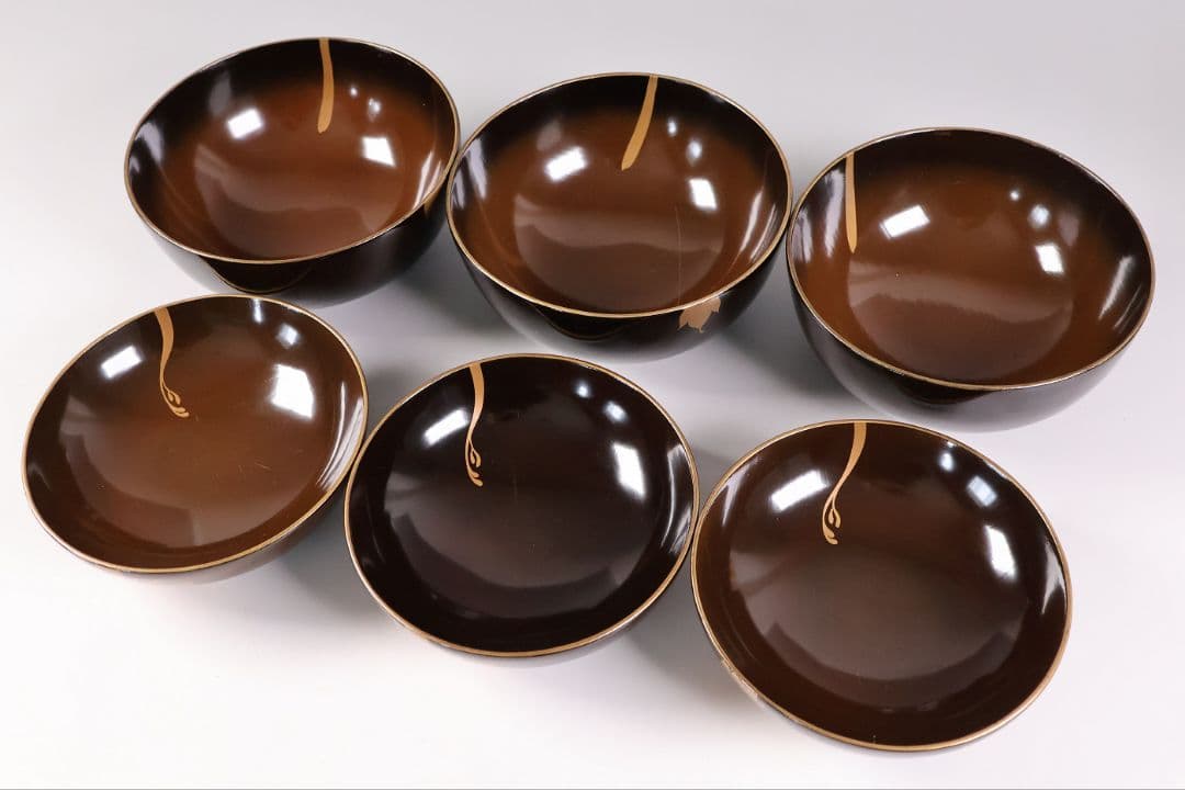 【CM415】訳あり 時代輪島 蝶と牡丹 黒塗椀 三客 天然木漆塗 明治大正