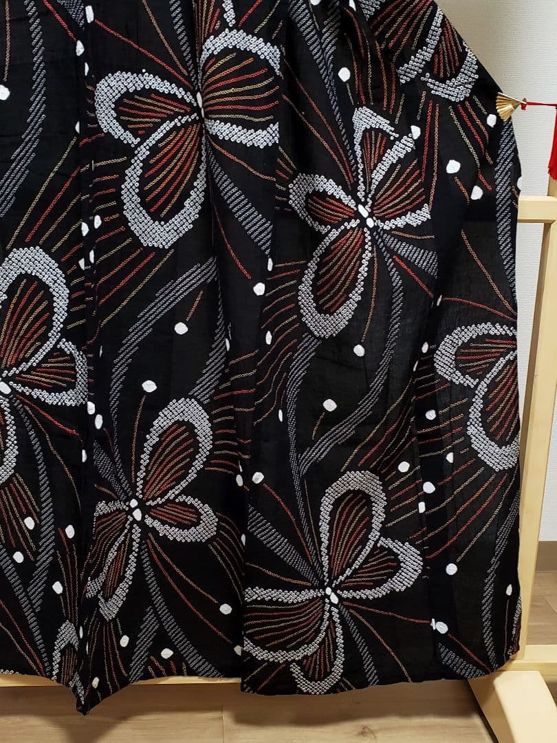 AB5 有松鳴海絞り 蝶々模様 花火 黒色 綿 浴衣 着物 04